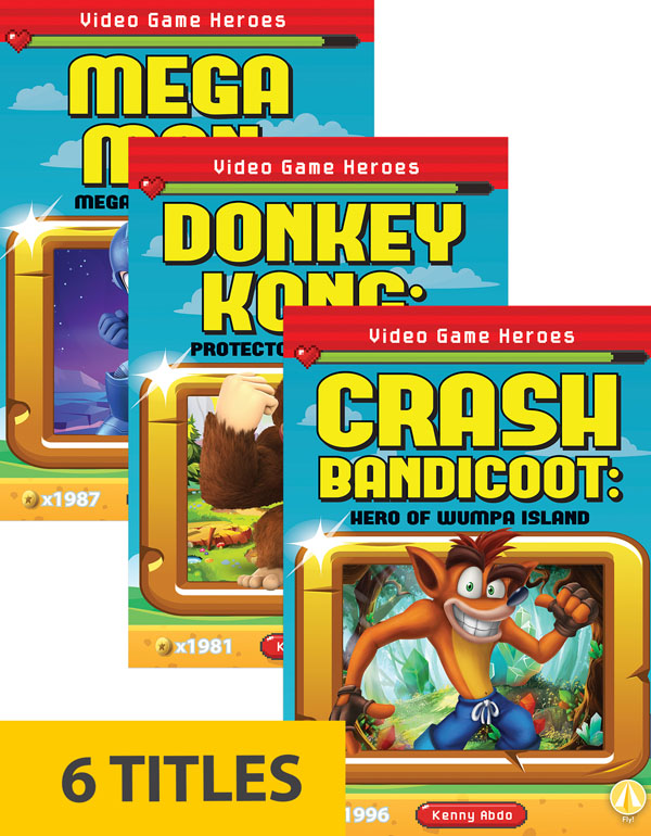 Press start and jump into action with today’s most popular video game heroes like Pac-Man, Donkey Kong, and Naruto! Thrilling spreads and exciting, simple text will delight young readers while they learn! This hi-lo title is complete with epic and colorful photographs, simple text, glossary, and an index. Aligned to Common Core standards & correlated to state standards.