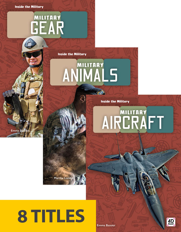 From fighter jets to submarines, this high-powered series explores various aspects of the military. Critical thinking questions invite students to connect what they learn about the military to their own lives, other texts they’ve read, and the world. Features include a table of contents, two infographics, fun facts, a sidebar, Making Connections questions, a glossary, and an index. QR Codes in the book give readers access to book-specific resources to further their learning. Aligned to Common Core Standards and correlated to state standards. Pop! is an imprint of Abdo Publishing, a division of ABDO.