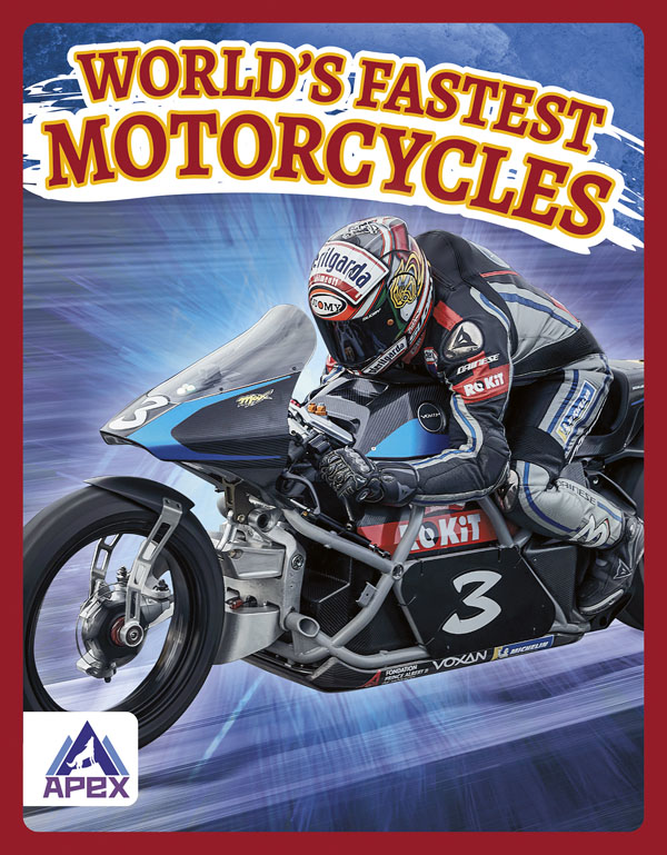 This book introduces readers to the world’s fastest motorcycles, highlighting record-setting motorcycles from the past, as well as the technology and innovations that helped them achieve those speeds. Short paragraphs of easy-to-read text are paired with plenty of colorful photos to make reading engaging and accessible. The book also includes a table of contents, fun facts, sidebars, comprehension questions, a glossary, an index, and a list of resources for further reading. Apex books have low reading levels (grades 2-3) but are designed for older students, with interest levels of grades 3-7. Preview this book.