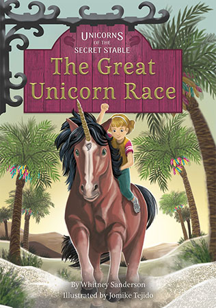 Ruby loves riding fast on Tempest. Iris enjoys showing off her control and skill with Lyric. But who is the better unicorn rider? Their friend Cole suggests they have a race. Whoever can cross the Diamond Desert and reach the magical Lotus Gem first is the winner. But the Diamond Desert is filled with dangers. Can Ruby and Iris overcome their rivalry and work together to make it back home? 

There are unicorns behind Magic Moon Stable, but no one knows they exist except Iris and Ruby. As Unicorn Guardians, the two girls must protect the unicorns to keep them safe from the outside world. Preview this book.