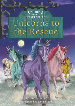Iris would usually love to go visit the unicorns with her younger sister Ruby. But with a big school report due the next day, Iris has to focus. She doesn’t have time to visit the unicorns. And she is not in the mood to listen to Ruby’s problems. But when Ruby goes missing, Iris worries she’s made a big mistake. With the help of stallions Ember Shadow and Tempest, Iris searches the Enchanted Realm for Ruby. Can she find her sister and make things right before it’s too late?

There are unicorns behind Magic Moon Stable, but no one knows they exist except Iris and Ruby. As Unicorn Guardians, the two girls must protect the unicorns to keep them safe from the outside world. Preview this book.